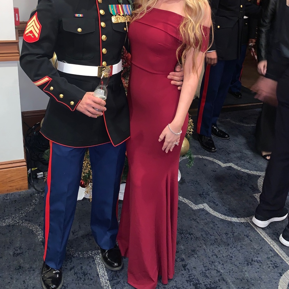 Red maroon ball gown